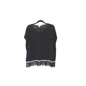 Francesca’s Miami Black Fringe Hem Poncho Top Oversized Boho Small Women’s